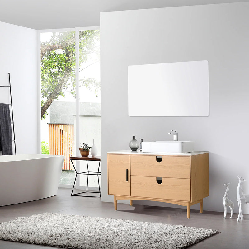 Portree 2 Drawers And 1 Door Bathroom Vanity with Quartz Top and Vessel Sink - Floor Mount - 48" Wood/Whitewash Oak