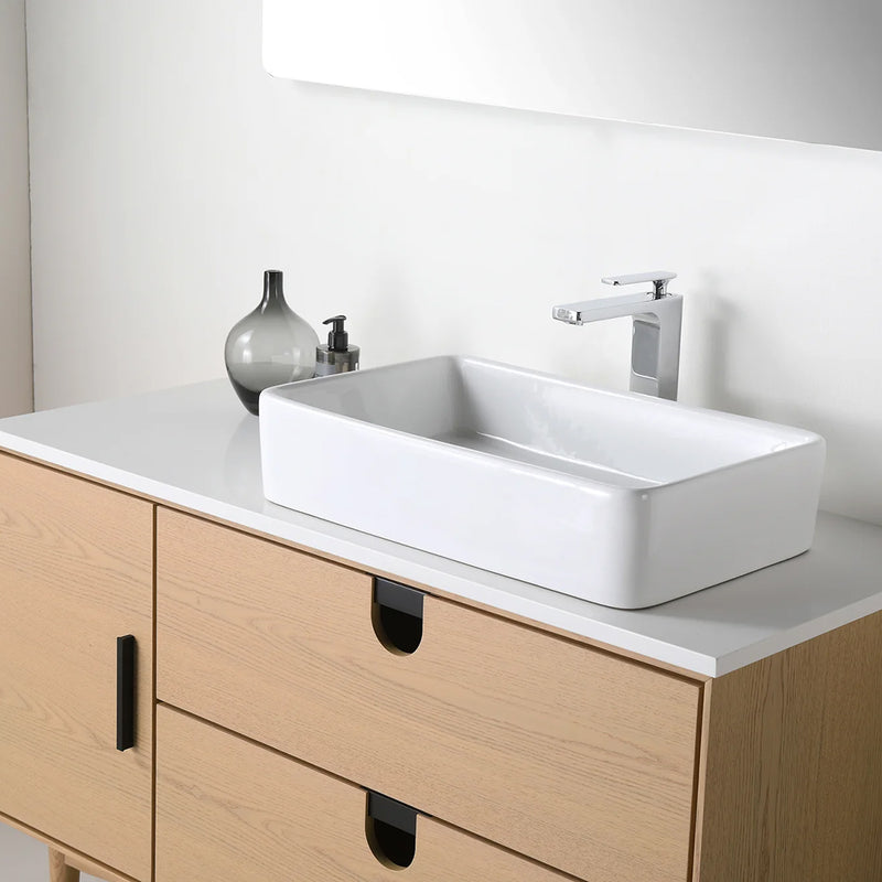 Portree 2 Drawers And 1 Door Bathroom Vanity with Quartz Top and Vessel Sink - Floor Mount - 48" Wood/Whitewash Oak