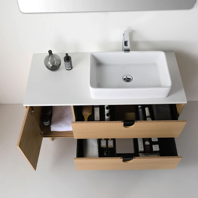 Portree 2 Drawers And 1 Door Bathroom Vanity with Quartz Top and Vessel Sink - Floor Mount - 48" Wood/Whitewash Oak