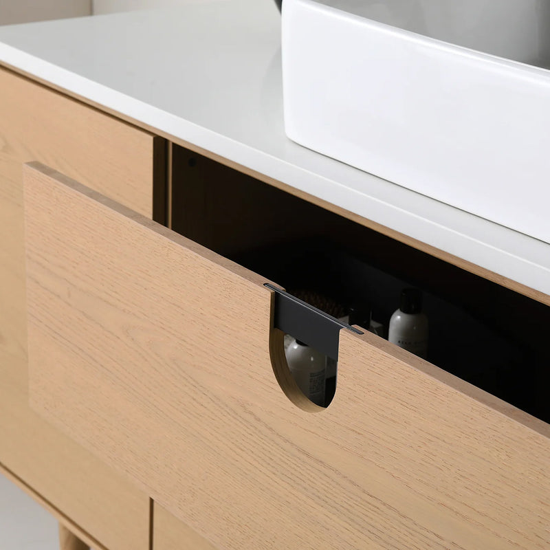 Portree 2 Drawers And 1 Door Bathroom Vanity with Quartz Top and Vessel Sink - Floor Mount - 48" Wood/Whitewash Oak