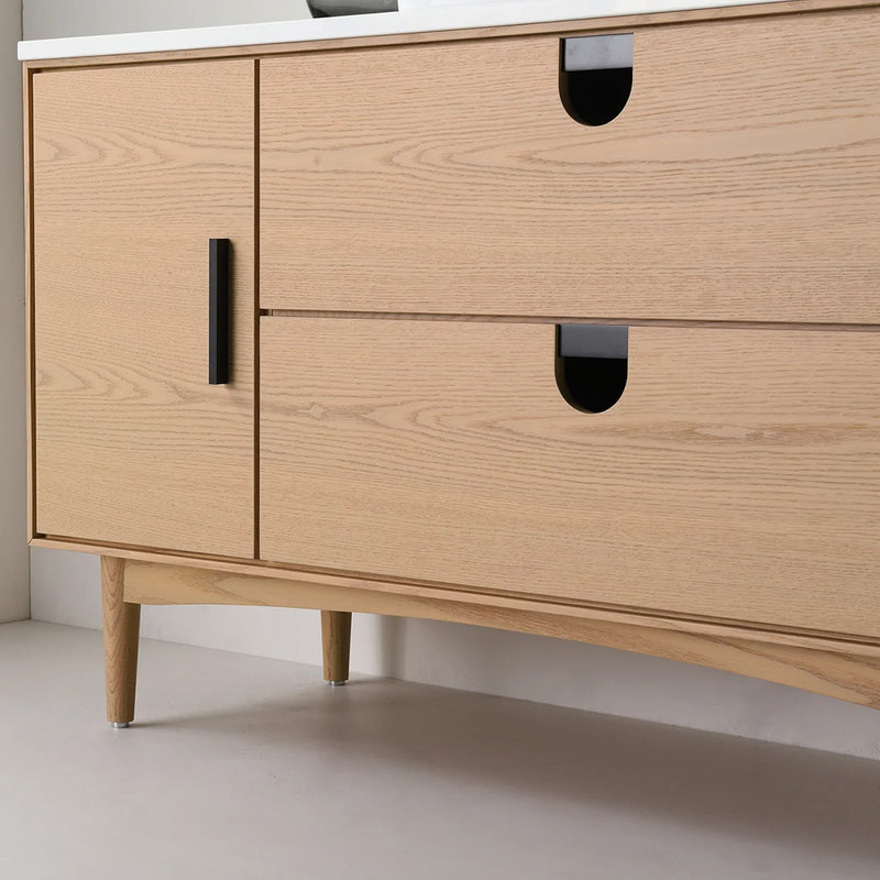 Portree 2 Drawers And 1 Door Bathroom Vanity with Quartz Top and Vessel Sink - Floor Mount - 48" Wood/Whitewash Oak
