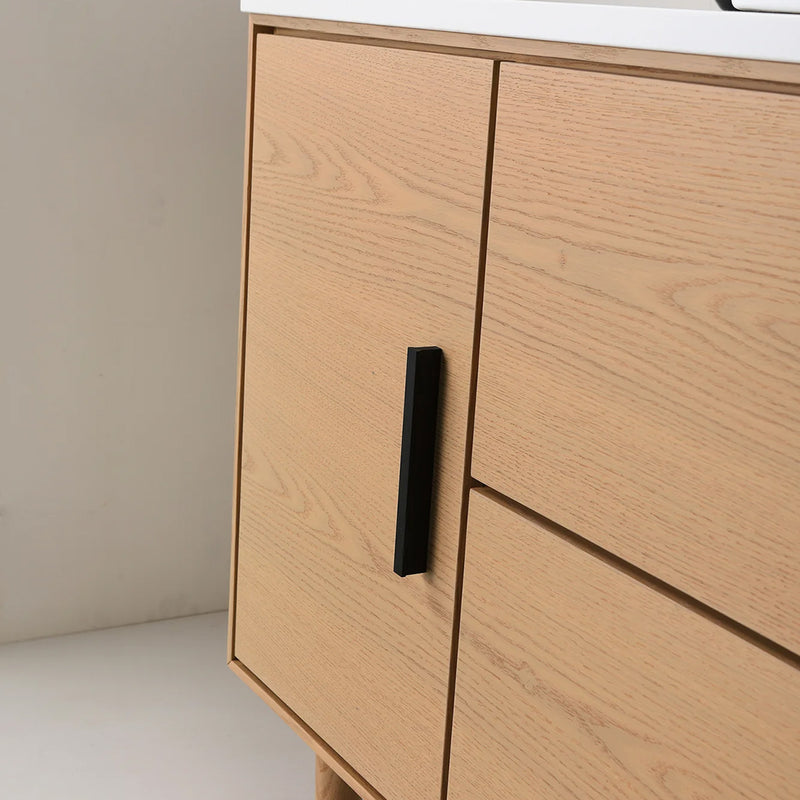 Portree 2 Drawers And 1 Door Bathroom Vanity with Quartz Top and Vessel Sink - Floor Mount - 48" Wood/Whitewash Oak