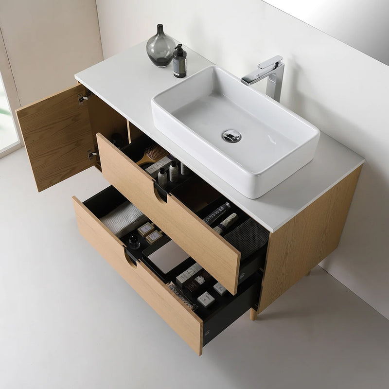 Portree 2 Drawers And 1 Door Bathroom Vanity with Quartz Top and Vessel Sink - Floor Mount - 48" Wood/Whitewash Oak