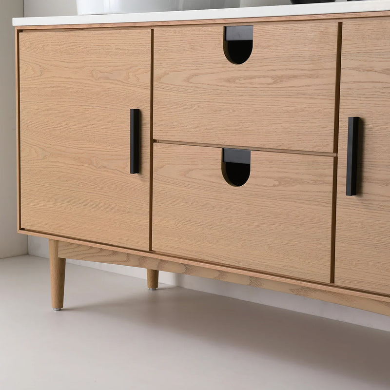 Portree 2 Drawers And 2 Doors Bathroom Vanity with Quartz Top and Double Vessel Sinks - Floor Mount - 60" Wood/Whitewash Oak
