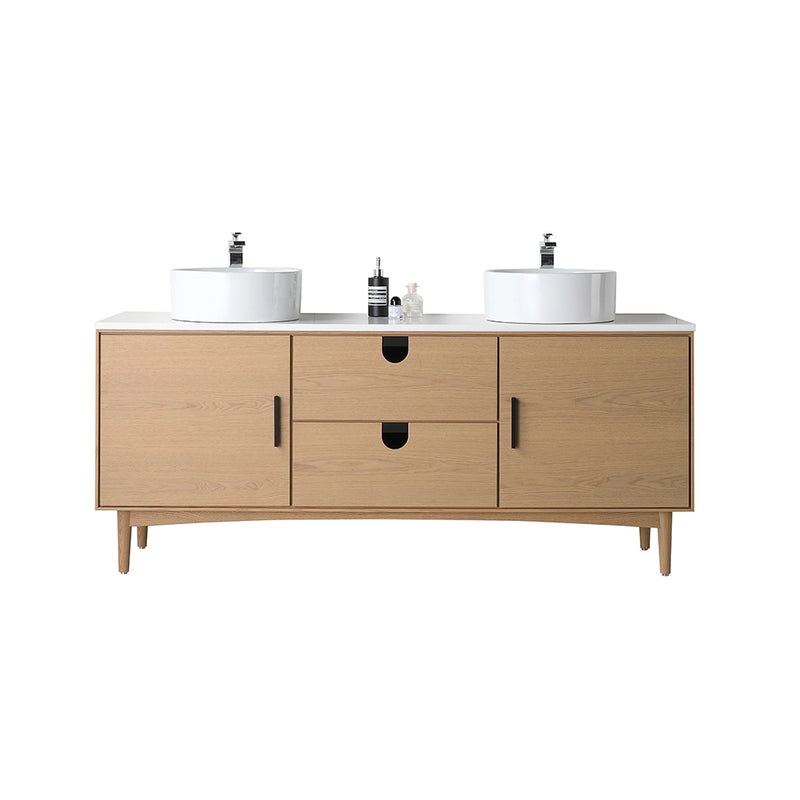 Portree 2 Drawers And 2 Doors Bathroom Vanity with Quartz Top and Double Vessel Sinks - Floor Mount - 72" Wood/Whitewash Oak