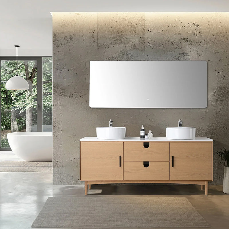 Portree 2 Drawers And 2 Doors Bathroom Vanity with Quartz Top and Double Vessel Sinks - Floor Mount - 72" Wood/Whitewash Oak