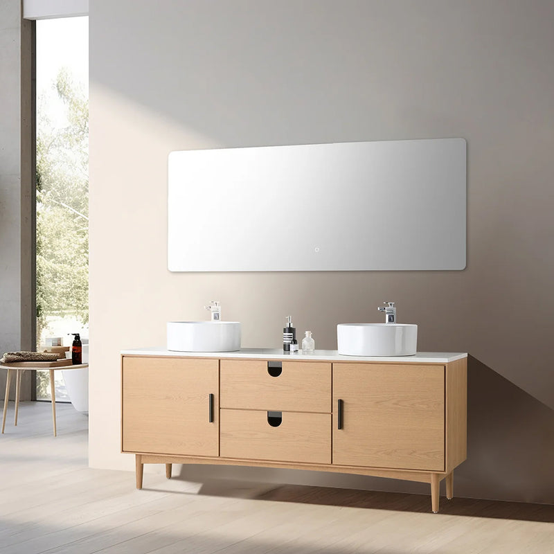 Portree 2 Drawers And 2 Doors Bathroom Vanity with Quartz Top and Double Vessel Sinks - Floor Mount - 72" Wood/Whitewash Oak