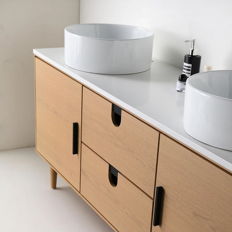 Portree 2 Drawers And 2 Doors Bathroom Vanity with Quartz Top and Double Vessel Sinks - Floor Mount - 72" Wood/Whitewash Oak