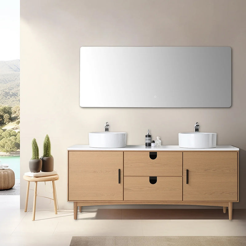 Portree 2 Drawers And 2 Doors Bathroom Vanity with Quartz Top and Double Vessel Sinks - Floor Mount - 72" Wood/Whitewash Oak