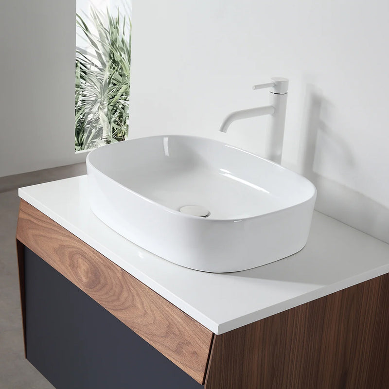 Ronda 1 Drawer Bathroom Vanity with Quartz Top and Vessel Sink - Wall Mount - 30" Wood/Dark Blue/Walnut