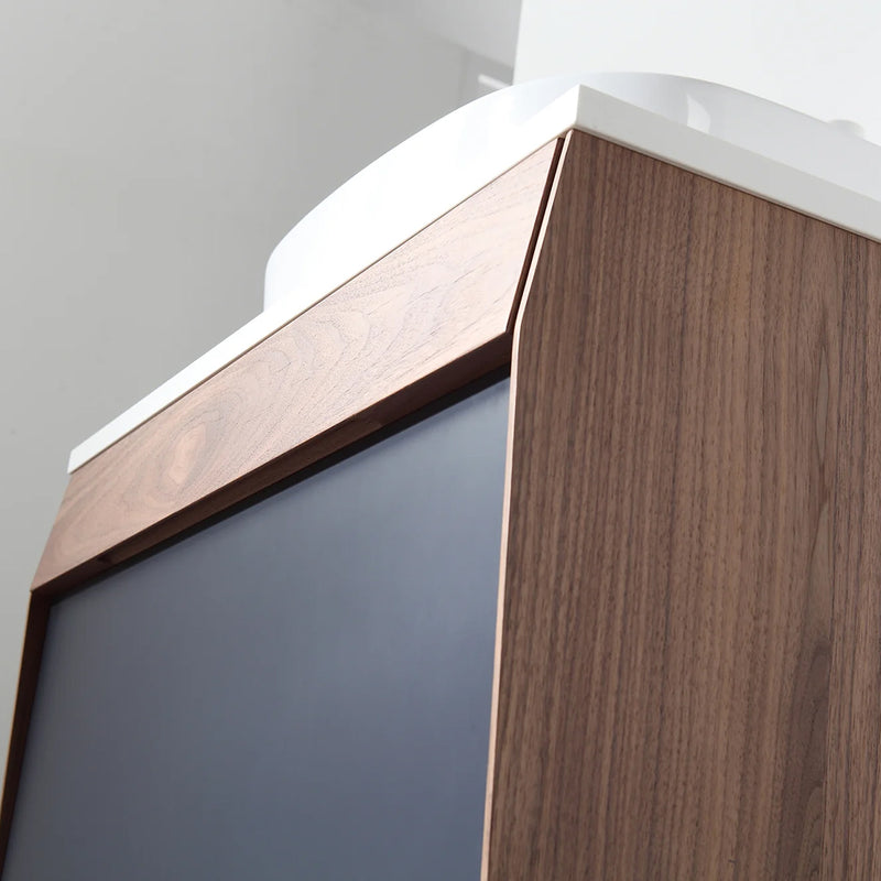 Ronda 1 Drawer Bathroom Vanity with Quartz Top and Vessel Sink - Wall Mount - 30" Wood/Dark Blue/Walnut