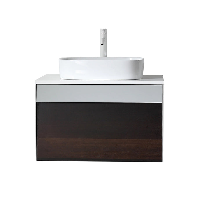 Ronda 1 Drawer Bathroom Vanity with Quartz Top and Vessel Sink - Wall Mount - 30" Wood/Smoke Gray Oak/Light Gray