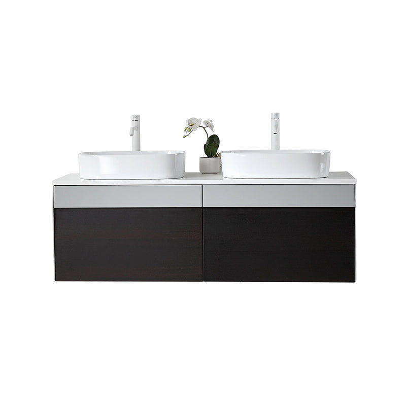 Ronda 2 Drawers Bathroom Vanity with Quartz Top and Vessel Sink - Wall Mount - 55" Wood/Smoke Gray Oak/Light Gray