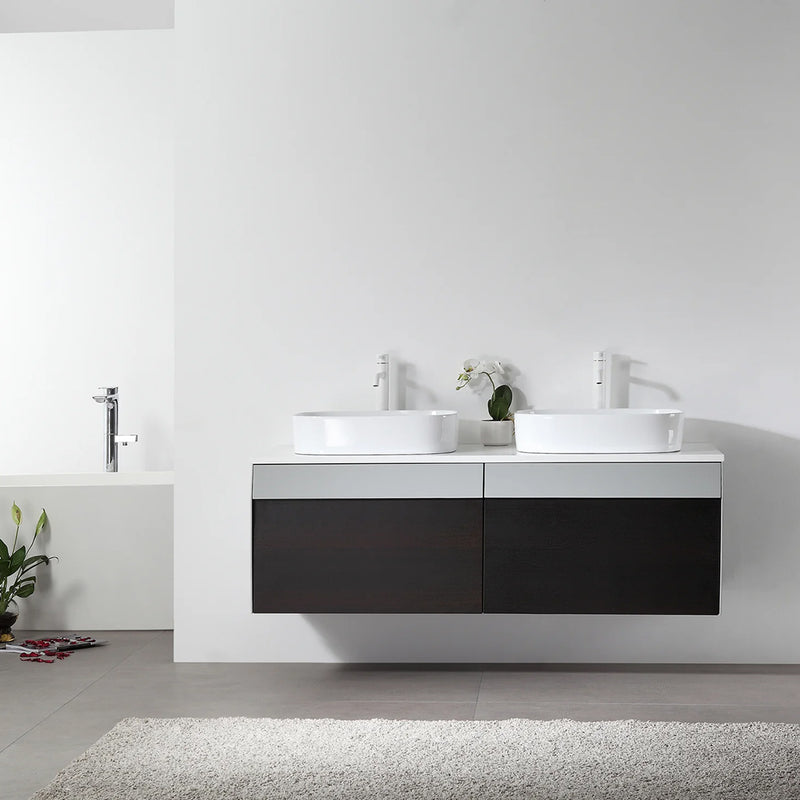 Ronda 2 Drawers Bathroom Vanity with Quartz Top and Vessel Sink - Wall Mount - 55" Wood/Smoke Gray Oak/Light Gray