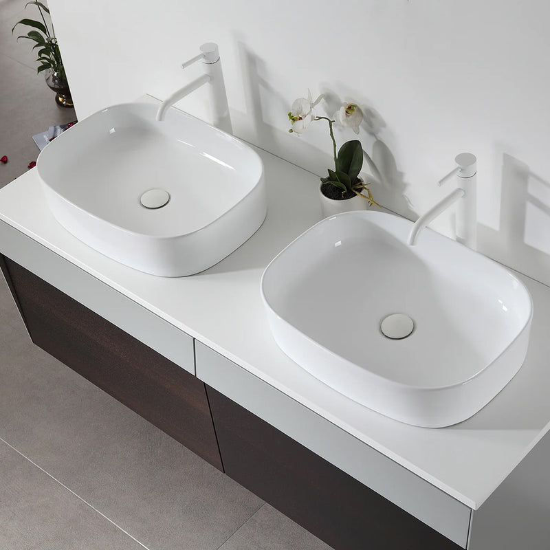 Ronda 2 Drawers Bathroom Vanity with Quartz Top and Vessel Sink - Wall Mount - 55" Wood/Smoke Gray Oak/Light Gray