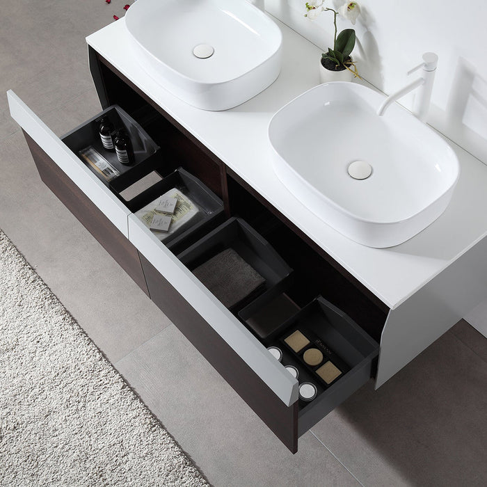 Ronda 2 Drawers Bathroom Vanity with Quartz Top and Vessel Sink - Wall Mount - 55" Wood/Smoke Gray Oak/Light Gray