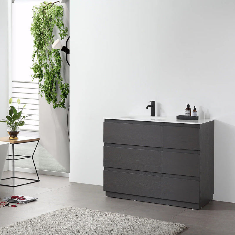 Rothenburg 6 Drawers Bathroom Vanity with Acrylic Sink - Floor Mount - 42" Wood/Charcoal