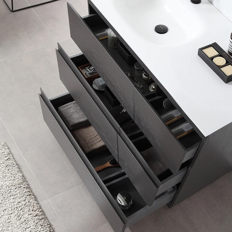 Rothenburg 6 Drawers Bathroom Vanity with Acrylic Sink - Floor Mount - 42" Wood/Charcoal