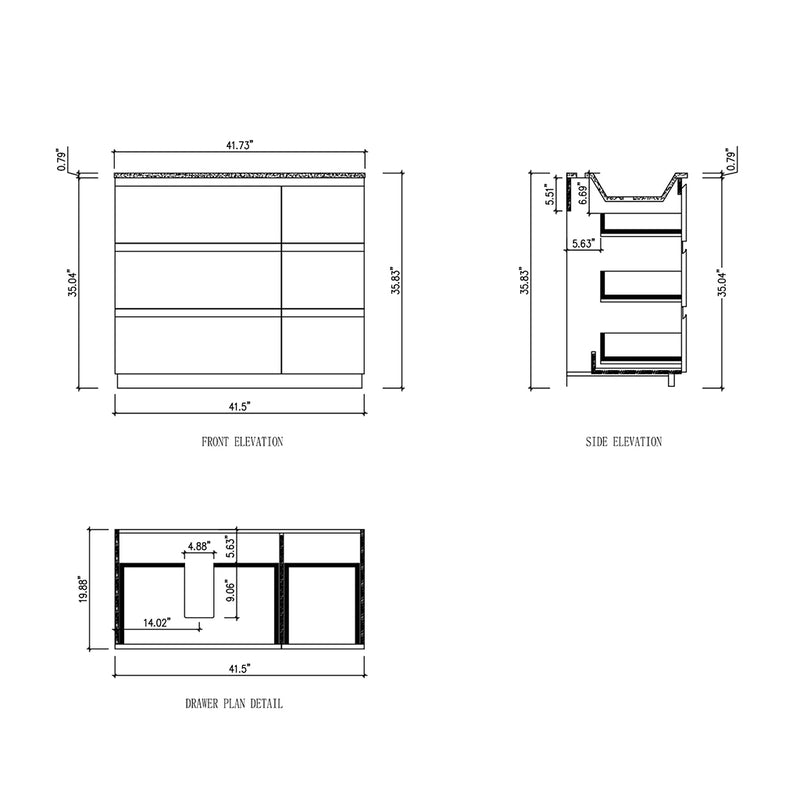 Rothenburg 6 Drawers Bathroom Vanity with Acrylic Sink - Floor Mount - 42" Wood/Charcoal