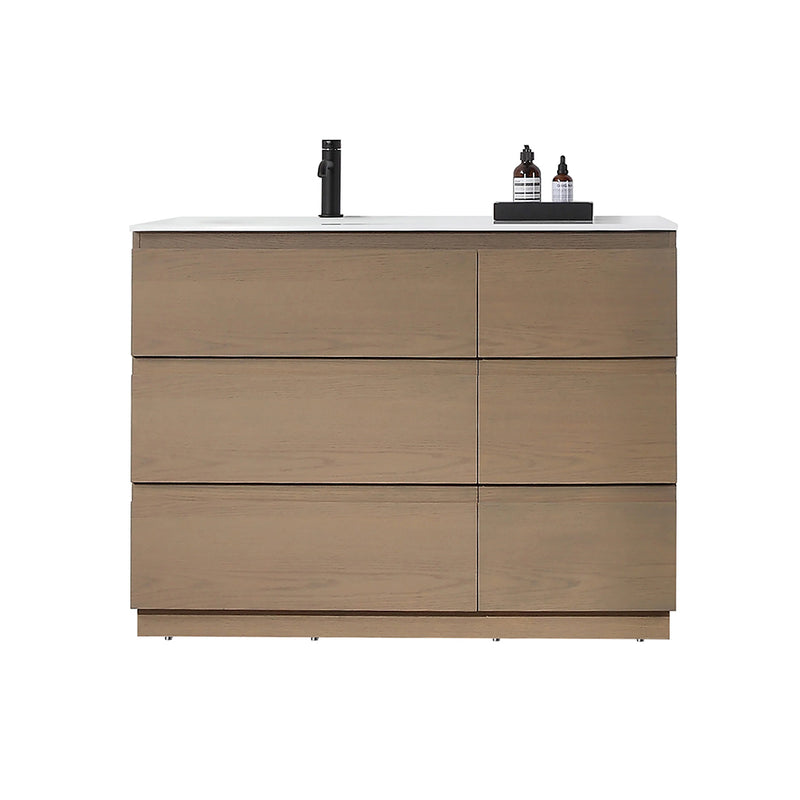 Rothenburg 6 Drawers Bathroom Vanity with Acrylic Sink - Floor Mount - 42" Wood/Golden Oak