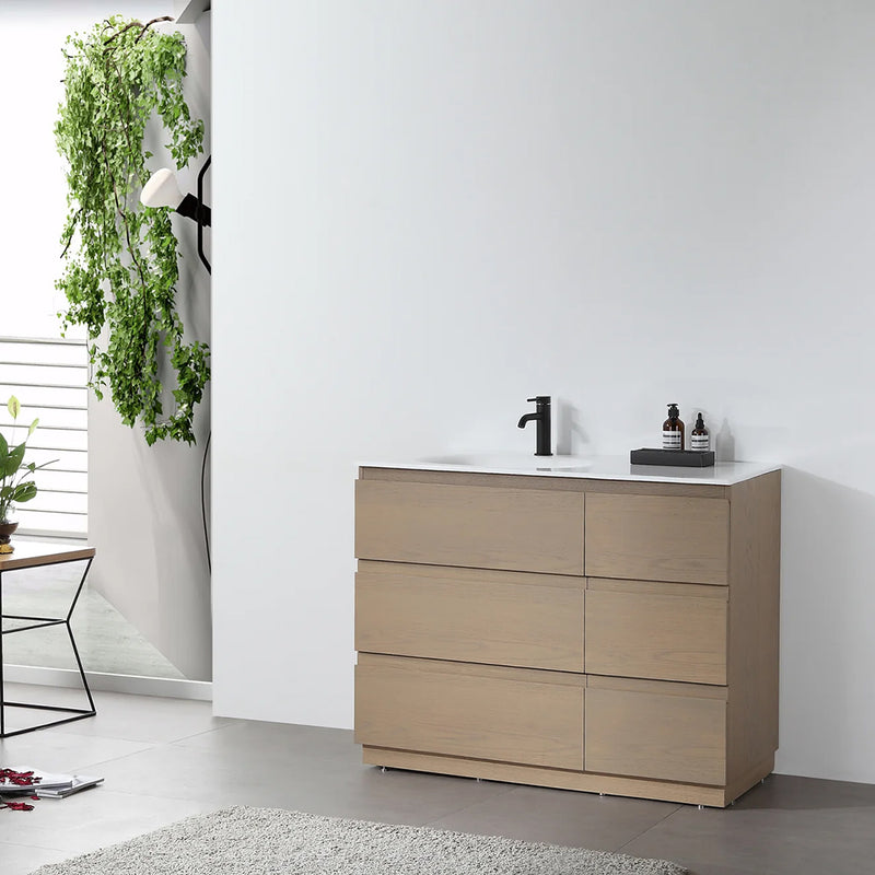 Rothenburg 6 Drawers Bathroom Vanity with Acrylic Sink - Floor Mount - 42" Wood/Golden Oak