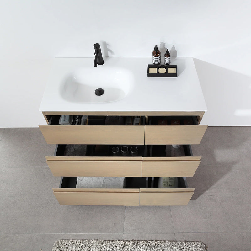 Rothenburg 6 Drawers Bathroom Vanity with Acrylic Sink - Floor Mount - 42" Wood/Golden Oak