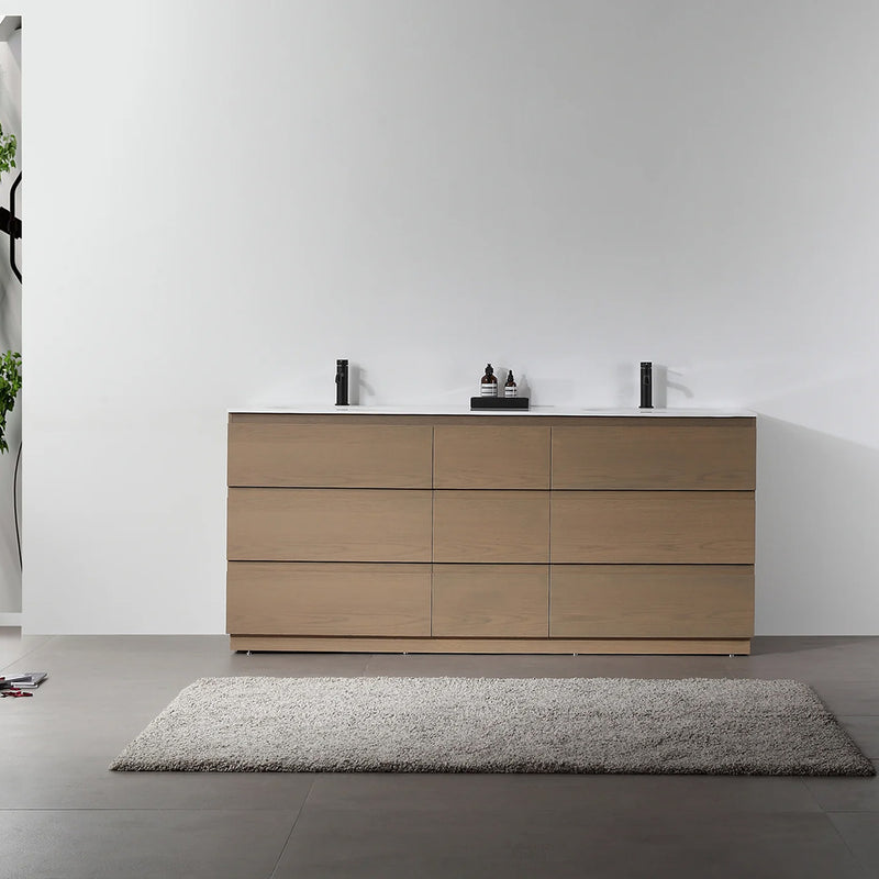 Rothenburg 9 Drawers Bathroom Vanity with Acrylic Sink - Floor Mount - 72" Wood/Golden Oak