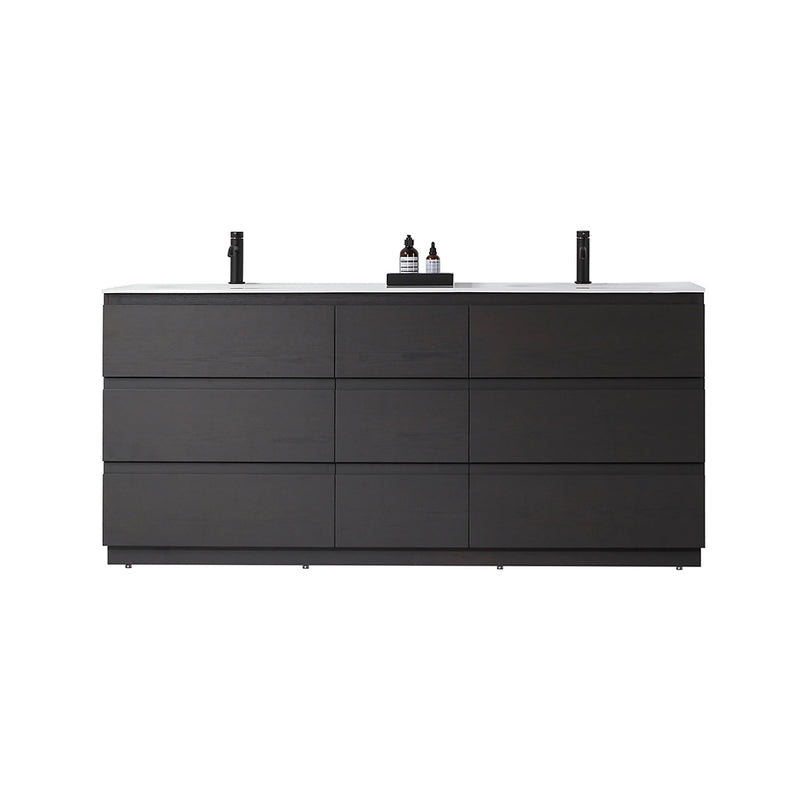 Rothenburg 9 Drawers Bathroom Vanity  with Acrylic Sink - Floor Mount - 72" Wood/Charcoal