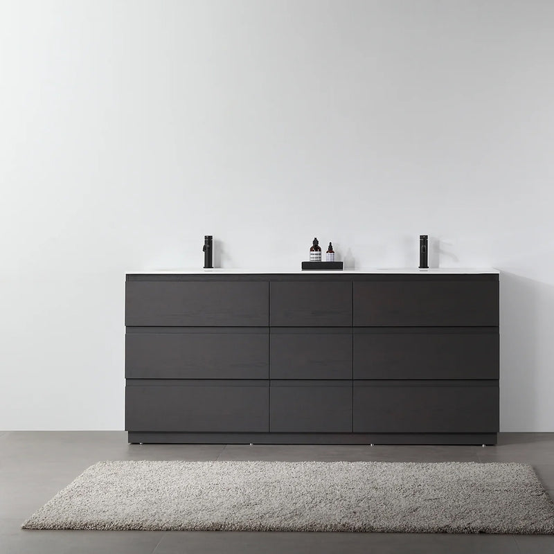 Rothenburg 9 Drawers Bathroom Vanity  with Acrylic Sink - Floor Mount - 72" Wood/Charcoal