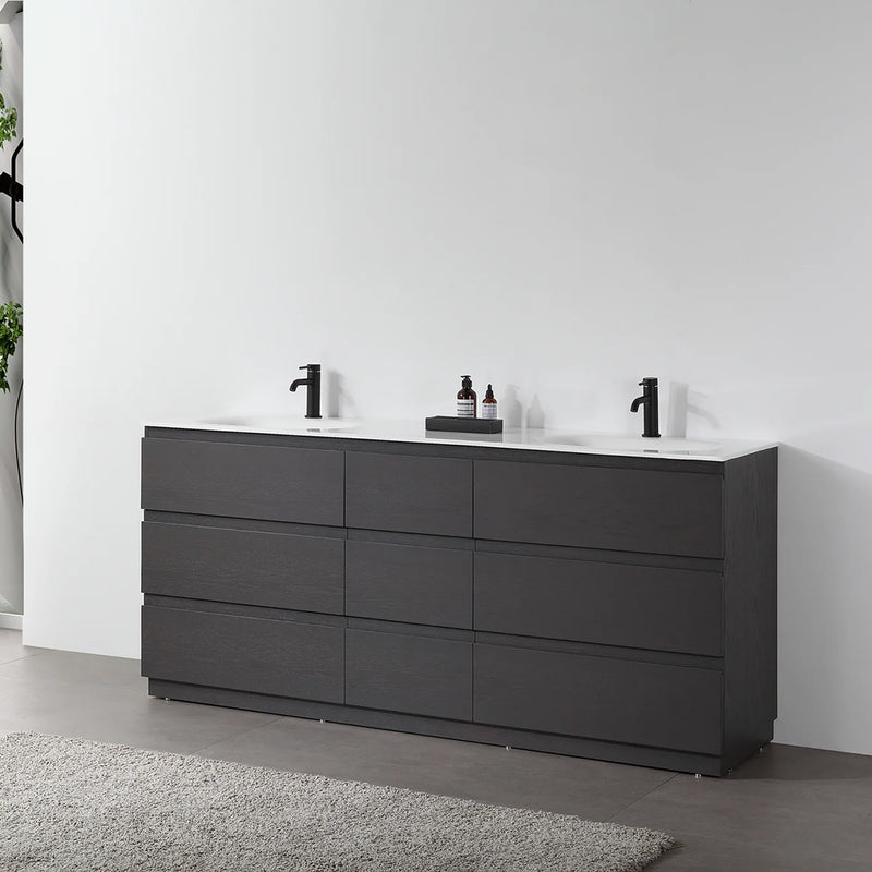 Rothenburg 9 Drawers Bathroom Vanity  with Acrylic Sink - Floor Mount - 72" Wood/Charcoal