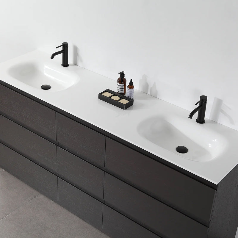 Rothenburg 9 Drawers Bathroom Vanity  with Acrylic Sink - Floor Mount - 72" Wood/Charcoal