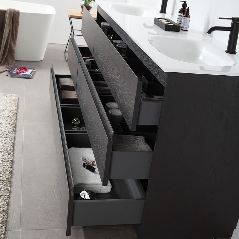 Rothenburg 9 Drawers Bathroom Vanity  with Acrylic Sink - Floor Mount - 72" Wood/Charcoal