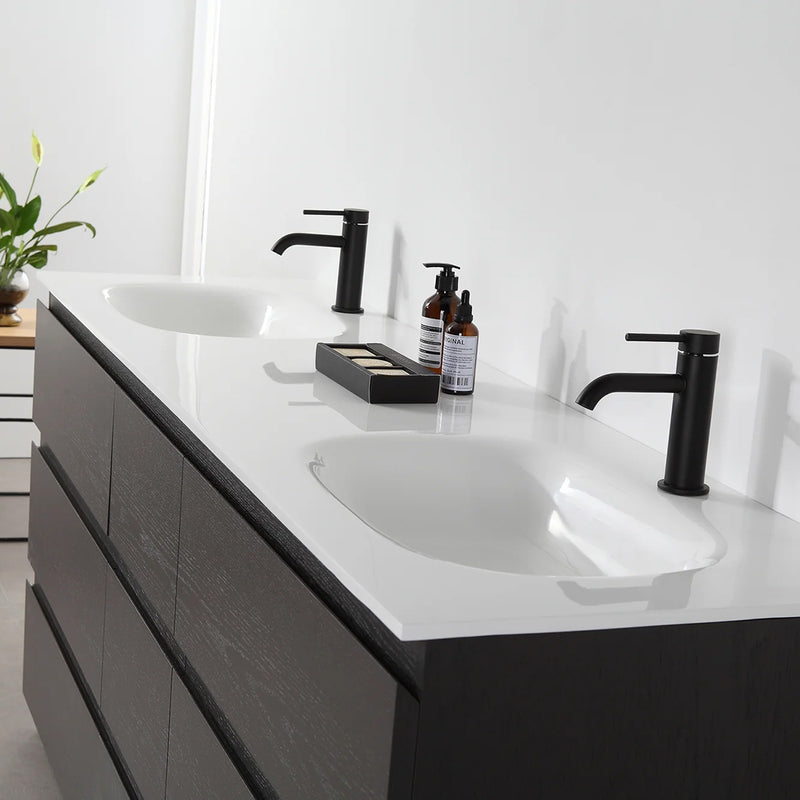 Rothenburg 9 Drawers Bathroom Vanity  with Acrylic Sink - Floor Mount - 72" Wood/Charcoal