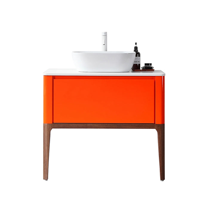 Sebastian 1 Drawer Bathroom Vanity with Quartz Top and Vessel Sink - Floor Mount - 36" Wood/Red Amber/Dark Walnut