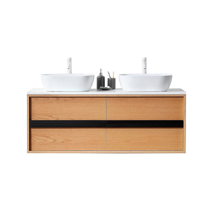 Sintra 4 Drawers Bathroom Vanity with Quartz Top and Vessel Sink - Wall Mount - 55" Wood/Whitewash Oak