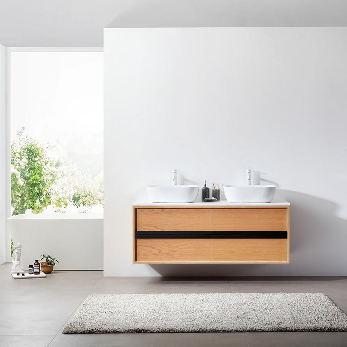 Sintra 4 Drawers Bathroom Vanity with Quartz Top and Vessel Sink - Wall Mount - 55" Wood/Whitewash Oak