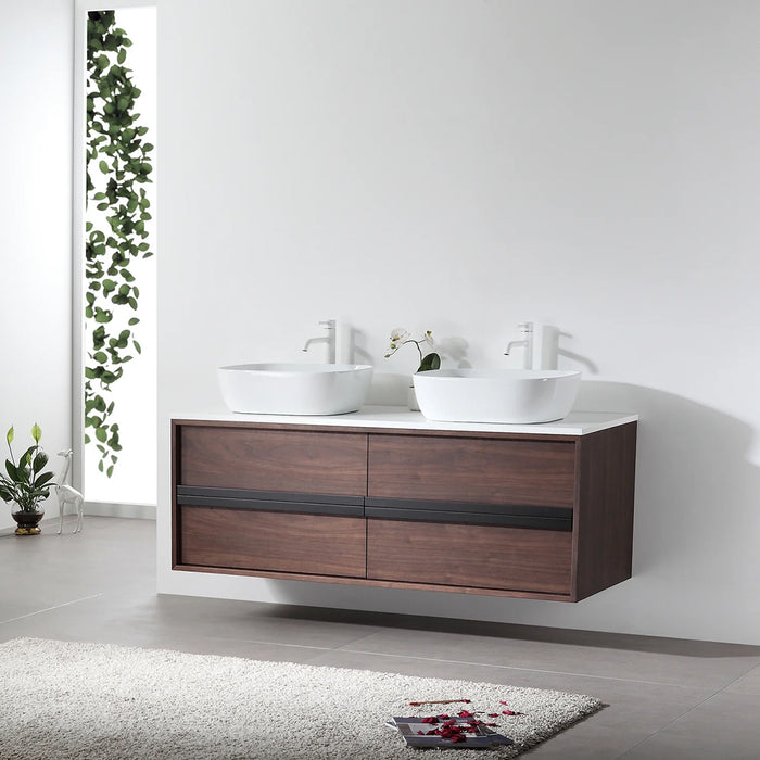 Sintra 4 Drawers Bathroom Vanity with Quartz Top and Vessel Sink - Wall Mount - 55" Wood/Dark Walnut