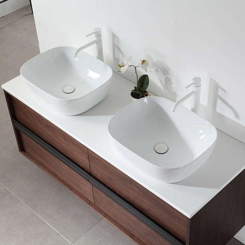 Sintra 4 Drawers Bathroom Vanity with Quartz Top and Vessel Sink - Wall Mount - 55" Wood/Dark Walnut