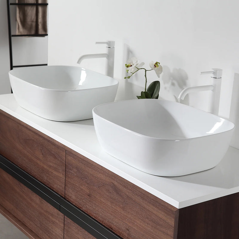 Sintra 4 Drawers Bathroom Vanity with Quartz Top and Vessel Sink - Wall Mount - 55" Wood/Dark Walnut