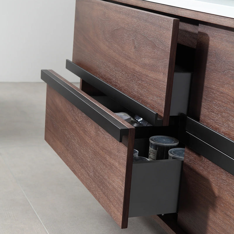 Sintra 4 Drawers Bathroom Vanity with Quartz Top and Vessel Sink - Wall Mount - 55" Wood/Dark Walnut