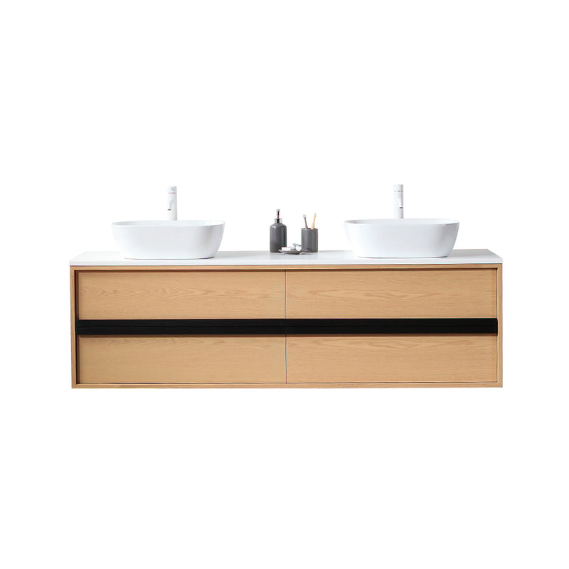 Sintra 4 Drawers Bathroom Vanity with Quartz Top and Vessel Sink - Wall Mount - 72" Wood/Whitewash Oak
