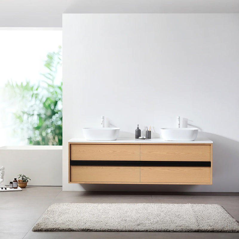 Sintra 4 Drawers Bathroom Vanity with Quartz Top and Vessel Sink - Wall Mount - 72" Wood/Whitewash Oak