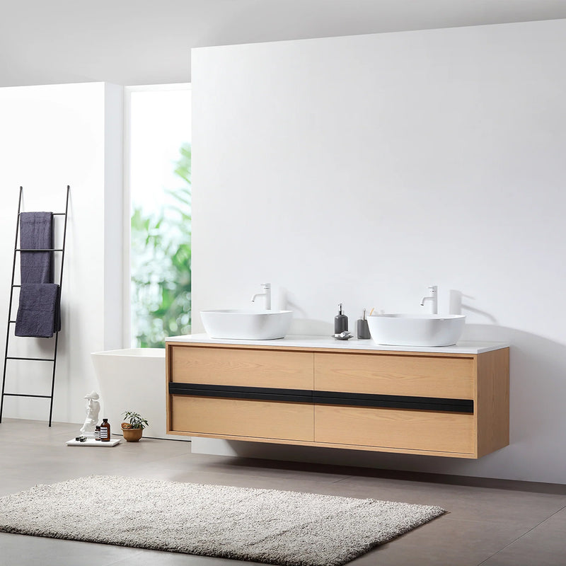 Sintra 4 Drawers Bathroom Vanity with Quartz Top and Vessel Sink - Wall Mount - 72" Wood/Whitewash Oak