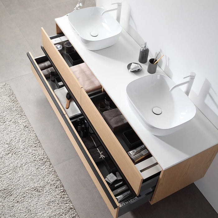 Sintra 4 Drawers Bathroom Vanity with Quartz Top and Vessel Sink - Wall Mount - 72" Wood/Whitewash Oak