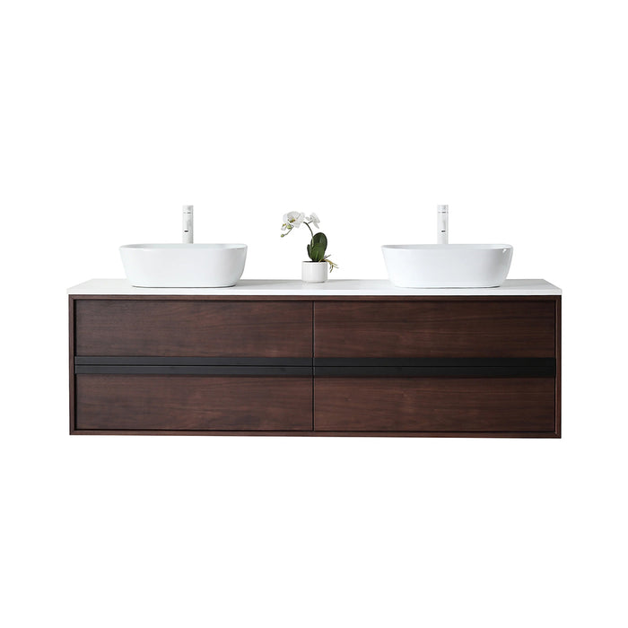 Sintra 4 Drawers Bathroom Vanity with Quartz Top and Vessel Sink - Wall Mount - 72" Wood/Dark Walnut