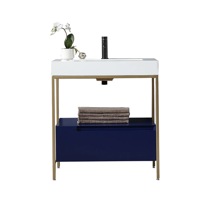 Texel 1 Drawer And 1 Open Shelf Bathroom Vanity with Quartz Sink - Floor Mount - 30" Wood/Metal/Navy Blue/Gold