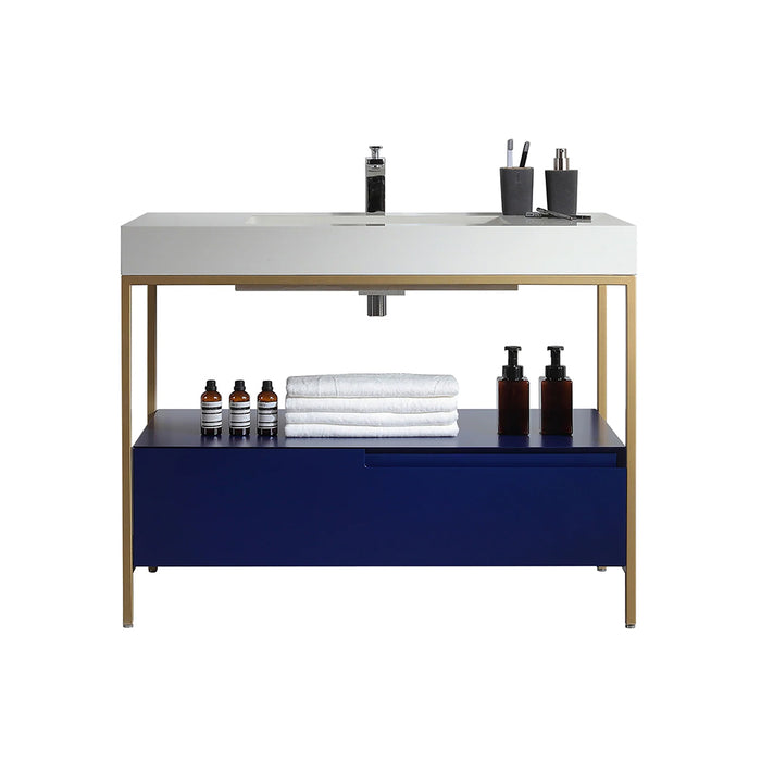 Texel 1 Drawer And 1 Open Shelf Bathroom Vanity with Quartz Sink - Floor Mount - 42" Wood/Metal/Navy Blue/Gold