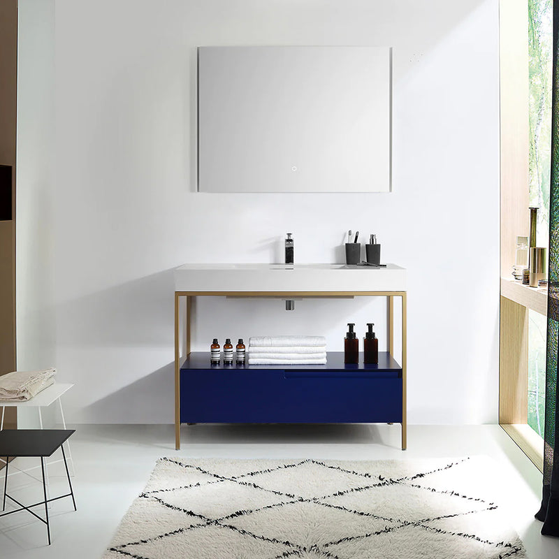 Texel 1 Drawer And 1 Open Shelf Bathroom Vanity with Quartz Sink - Floor Mount - 42" Wood/Metal/Navy Blue/Gold