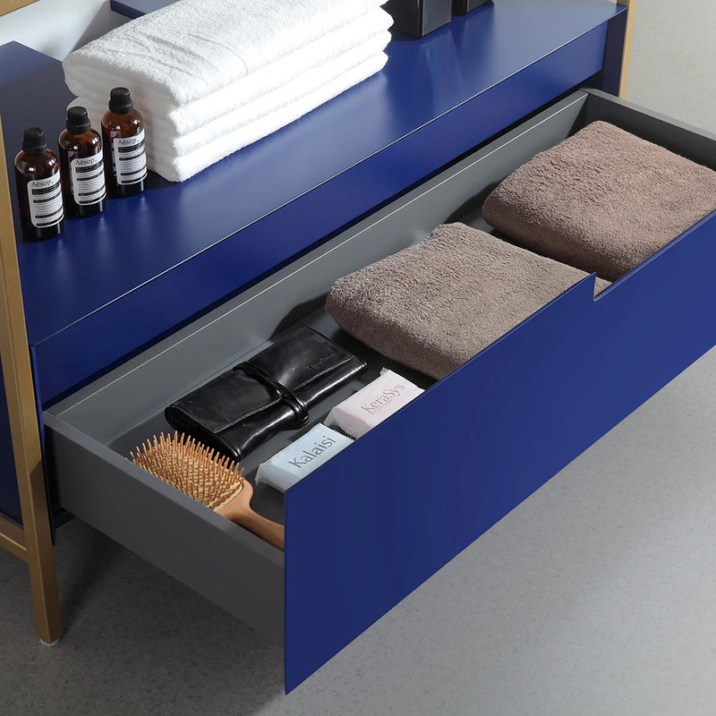 Texel 1 Drawer And 1 Open Shelf Bathroom Vanity with Quartz Sink - Floor Mount - 42" Wood/Metal/Navy Blue/Gold