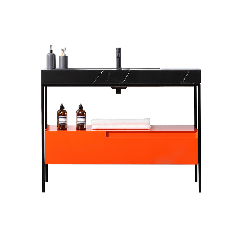Texel 1 Drawer And 1 Open Shelf Bathroom Vanity with Quartz Sink - Floor Mount - 42" Wood/Metal/Red Amber/Black